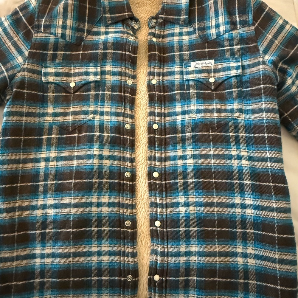 Blue and Brown Plaid Button-Up Jacket/Shirt